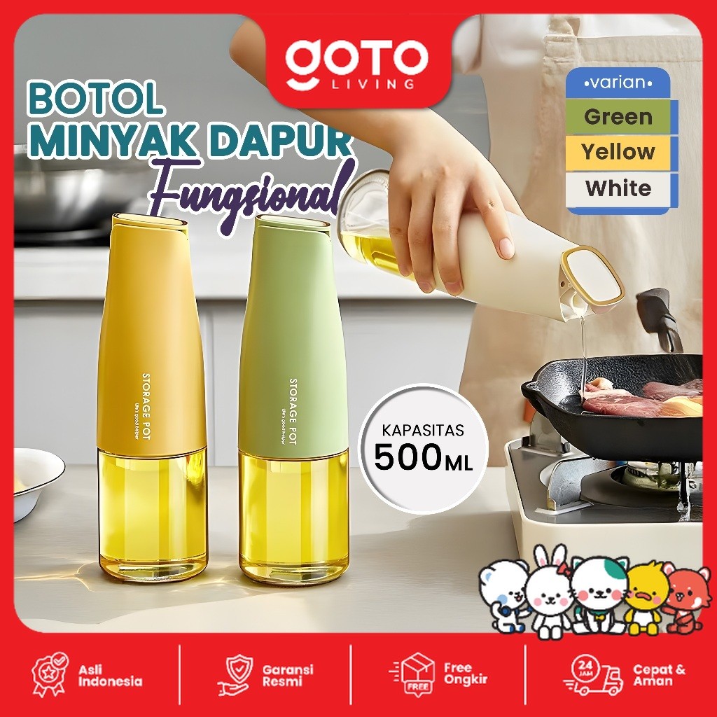 Goto Olea Oil Pot Jar Kaca Tempat Minyak Goreng 500ml Anti Tumpah