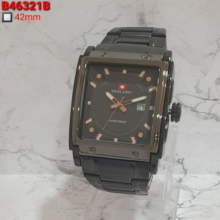 JUAL Jam Tangan Pria Swiss Armid SA76658 Model Kotak Rantai Stainles Tanggal Aktif