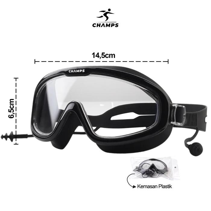 CHAMPS CH-301 Swimming Goggles With Ear Plug Kacamata Renang Sport | Swimming Glass Anti Fog Kabut E