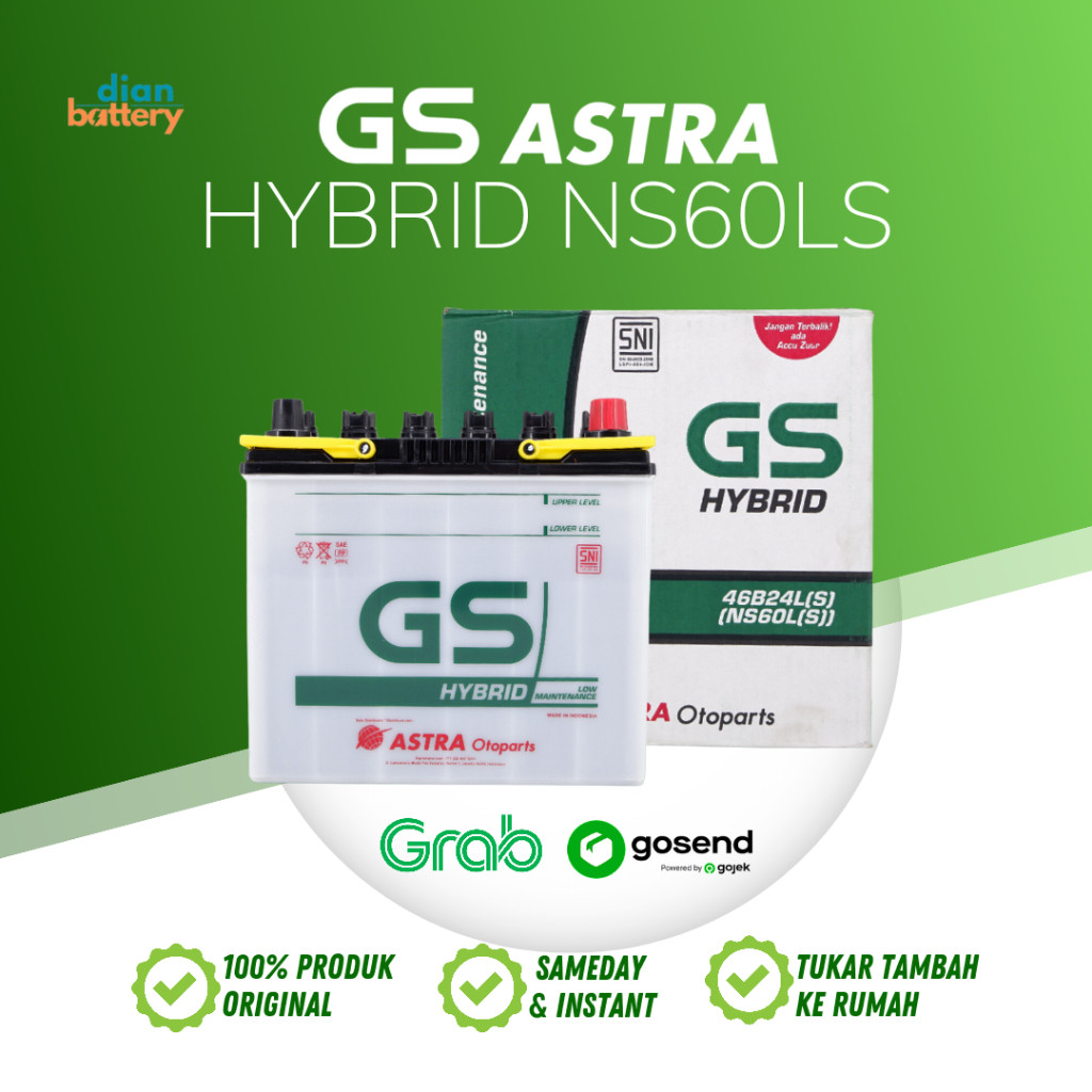 GS Astra Hybrid NS60LS Aki Mobil Kijang Innova Bensin - Accu Basah 46B24LS 45Ah