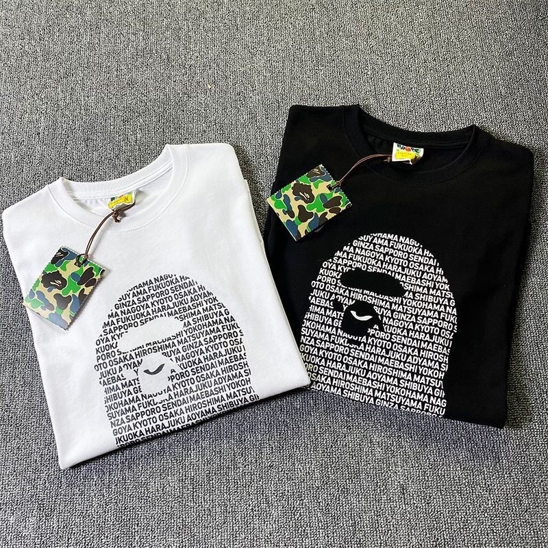 Vintage Kaos T-shirt A bathing ape original men T shirt letters form ape head loose bape couple roun