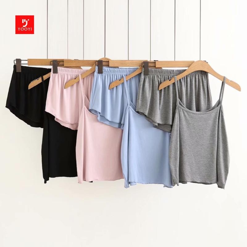 OLIPOPISHOP  Yooyi Baju Tidur Set Wanita Sexy Camisole dengan Celana Pendek Piyama Wanita Kamisol Se