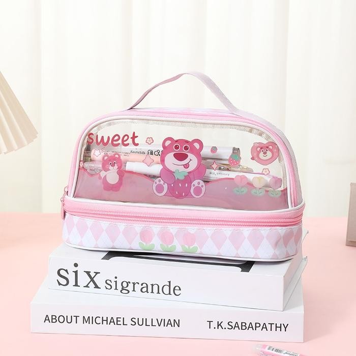 

[New Arrival] kotak pena lucu tempat pensil dan pulpen kawaii dual slot wadah pensil - Pink sweet