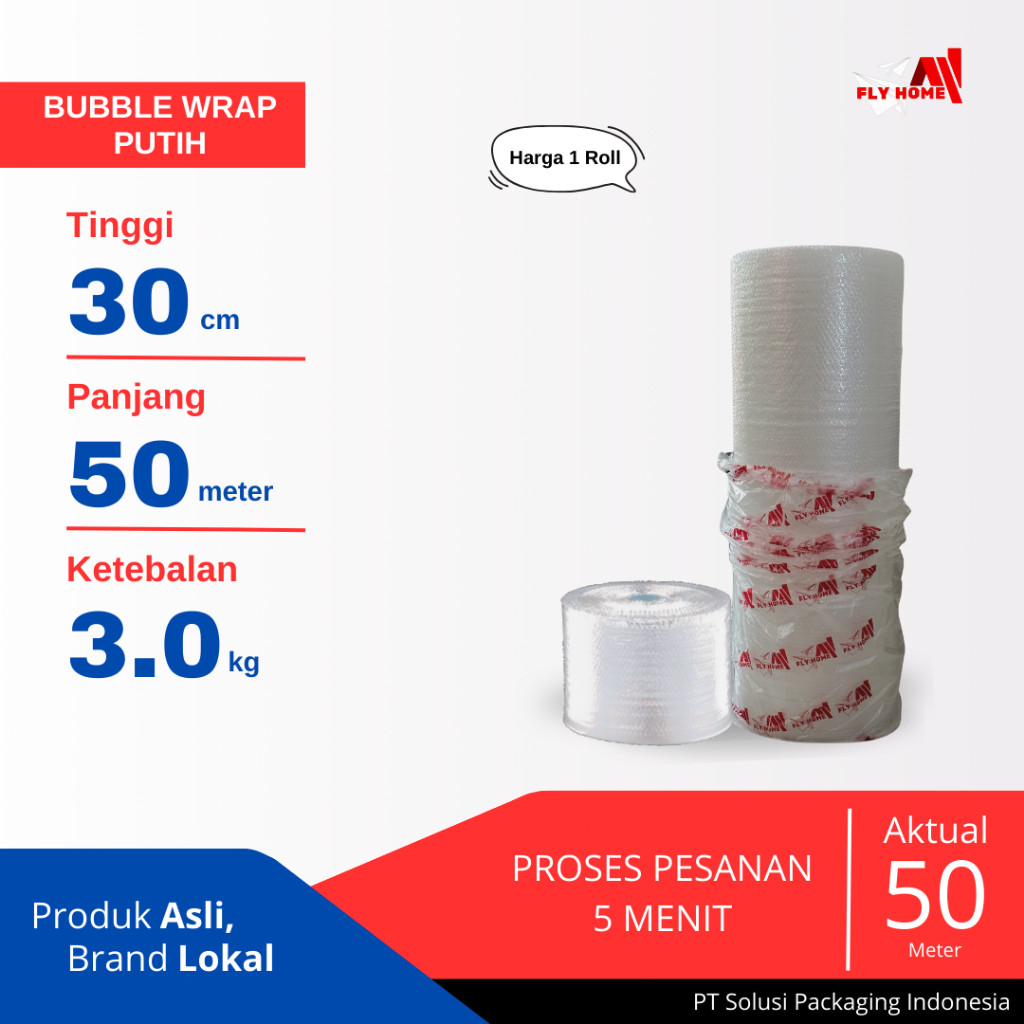 

FLYHOME Bubble wrap putih 3kg potongan 30cm 2 roll besar 30x50meter