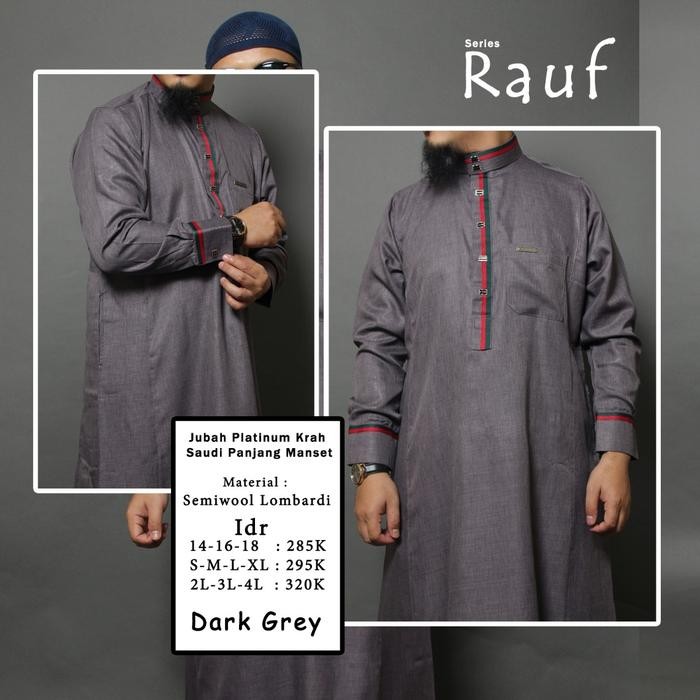 jubah pria lengan panjang al amwa platinum gucci manset semi wol - Abu tua, M