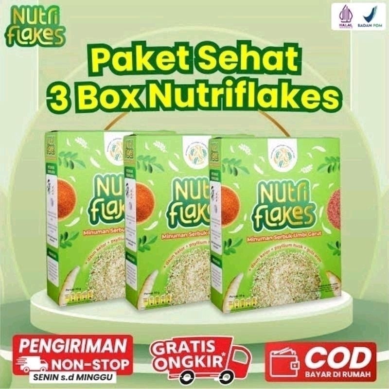 

NUTRIFLAKES PAKET 3 BOX ORIGINAL- MINUMAN SEREAL UMBI GARUT ASAM LAMBUNG MAGH MINGGAT
