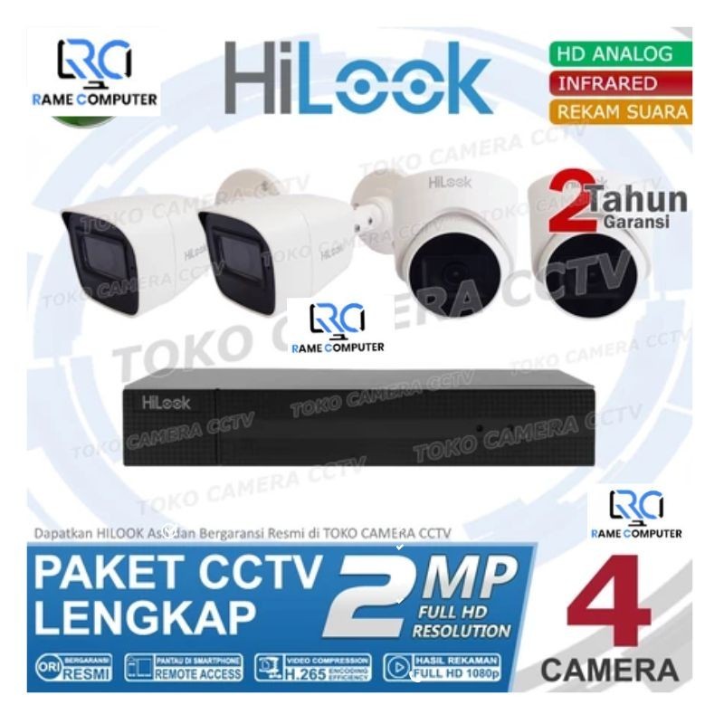 PAKET CCTV HILOOK 2MP 4 CHANNEL AUDIO PAKET KAMERA CCTV 2MP