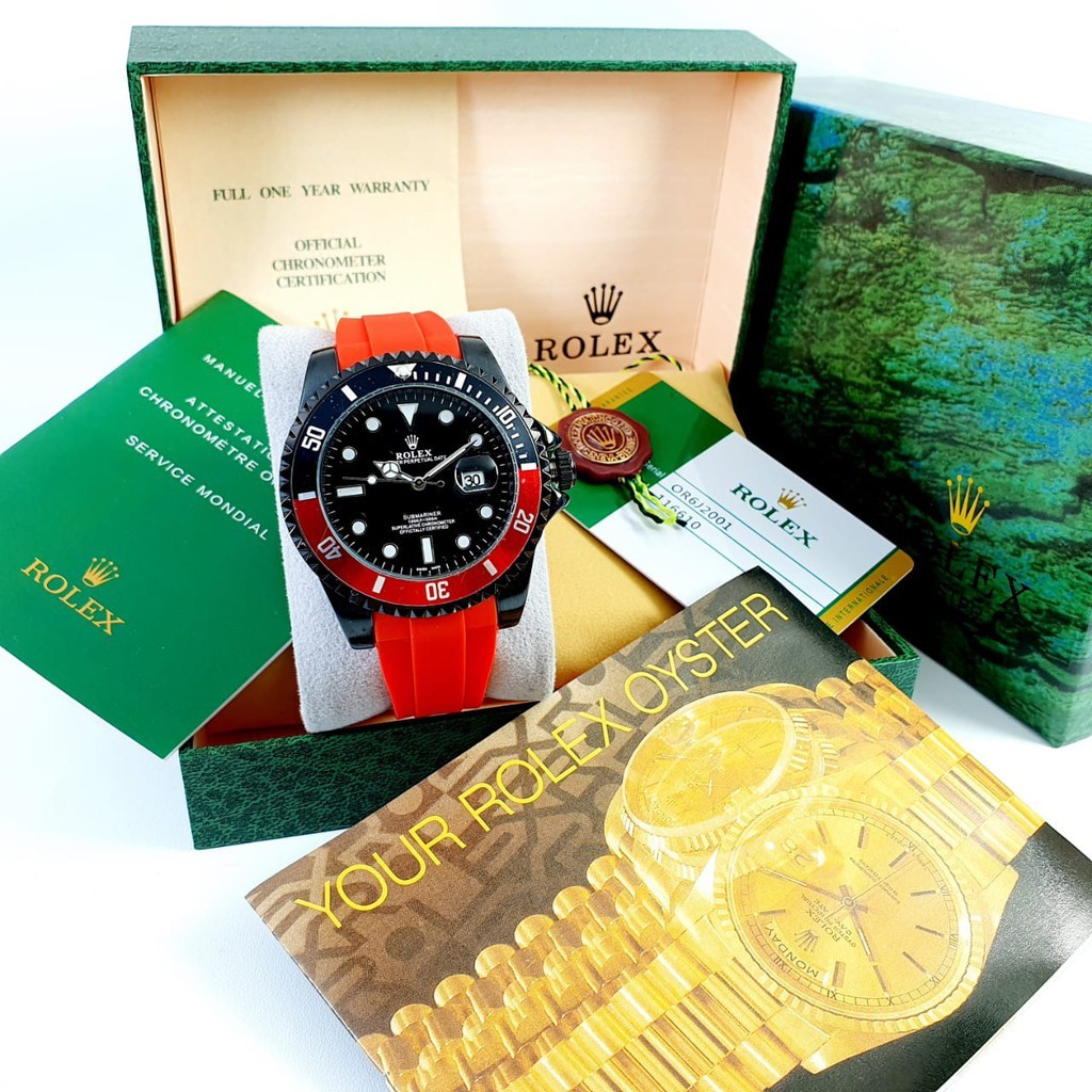 TOP Terbaru Jam Tangan Pria Rolex Submariner Rubber Free Set Box Original, Kartu Garansi &Paper Bag