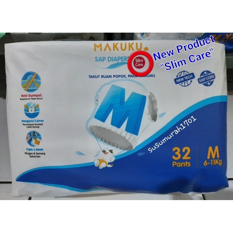 

MAKUKU SLiM CARE SAP Diapers Pants(Celana) M.32 / L.30 / XL.28 / XXL.26