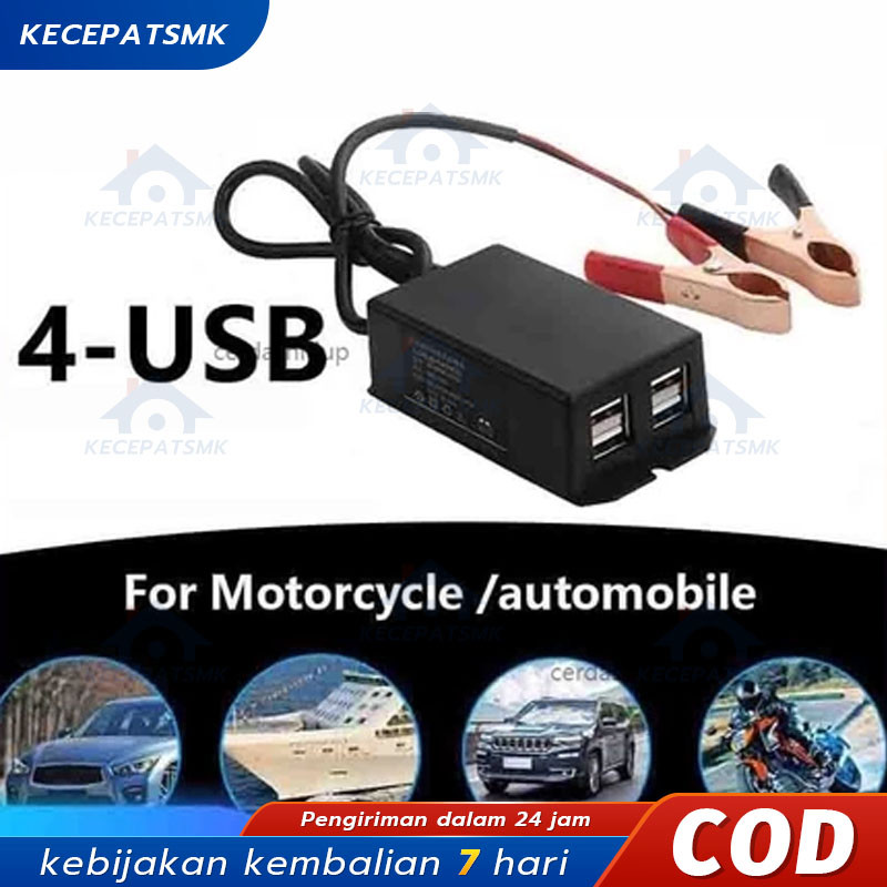 4 USB Charger Aki di Motor - Sambungan Charger HP ke Aki Motor - Casan HP di Motor - Charger Motor