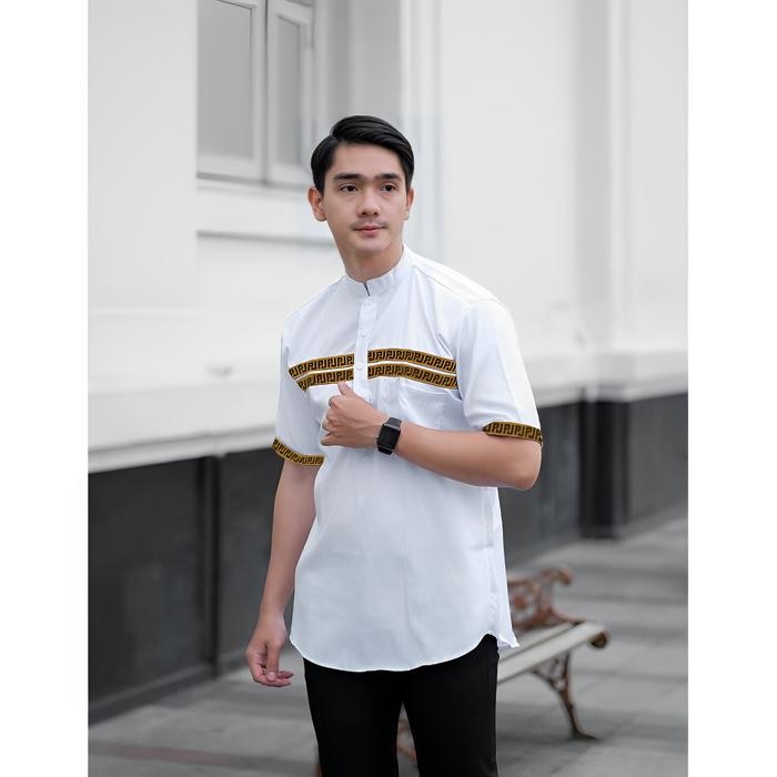 Baju Muslim Koko Kurta Pria Lengan Pendek Premium Bahan Katun Kantong Depan Nyaman  Dewasa - Asyiqol