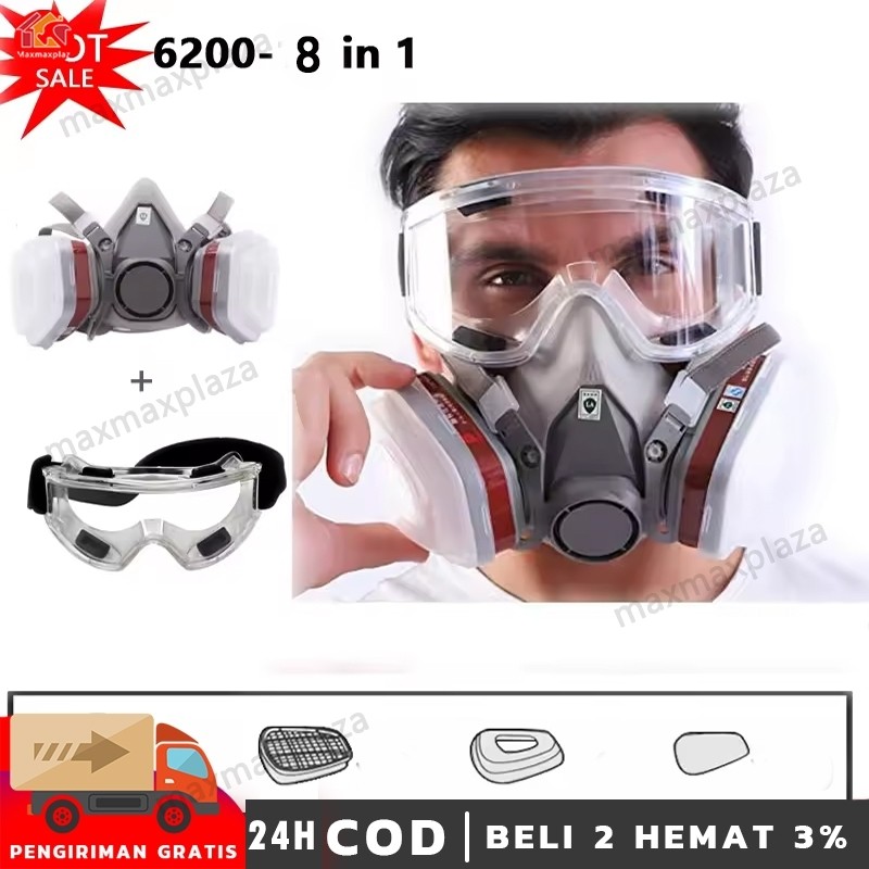 8PCS 6200 Masker Respirator Gas | Masker Cat Semprot Anti-Dust Industrial Mask Chemical