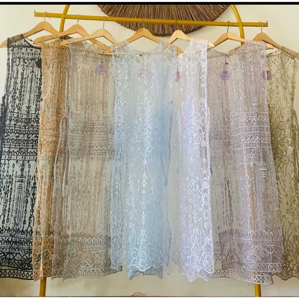 Long Vest Brukat Tulle Premium - Cardigan Brukat Rompi Wanita terbaru