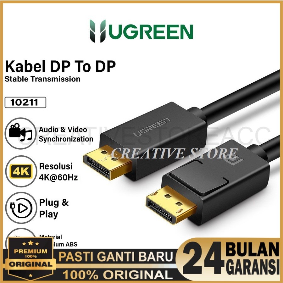 UGREEN 10211 60843 DisplayPort DP Male To Male - Kabel Display Port UGREEN DP to DP Support 3D 4K 60