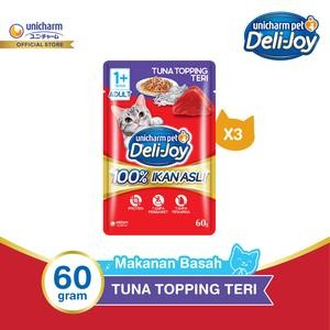 Deli-Joy Makanan Kucing Basah Pouch Adult Tuna Topping Teri 60g - 3 Packs