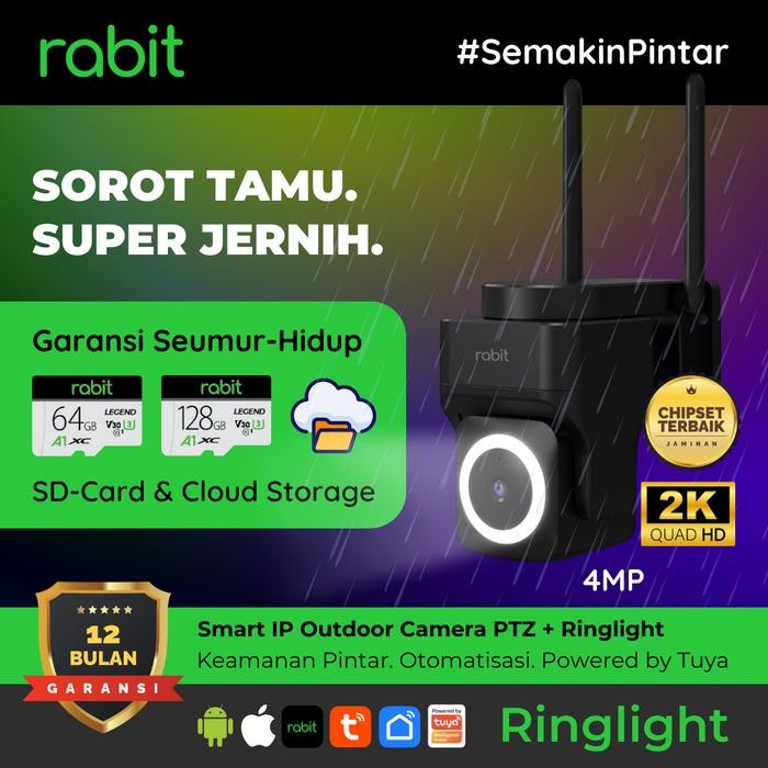salee RABIT SMART IP CCTV WIFI CAMERA OUTDOOR PTZ RINGLIGHT FULL HD KAMERA 4 MP - 1 CCTV No Card ber