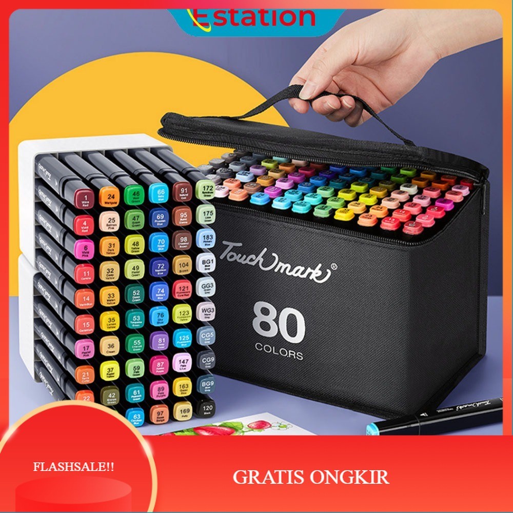 

【AGNES_ID】DISKON!! Estation - Spidol Warna Warni 1 Set Sketch Marker 2 Tip Touch Marker 48/60/80 Warna