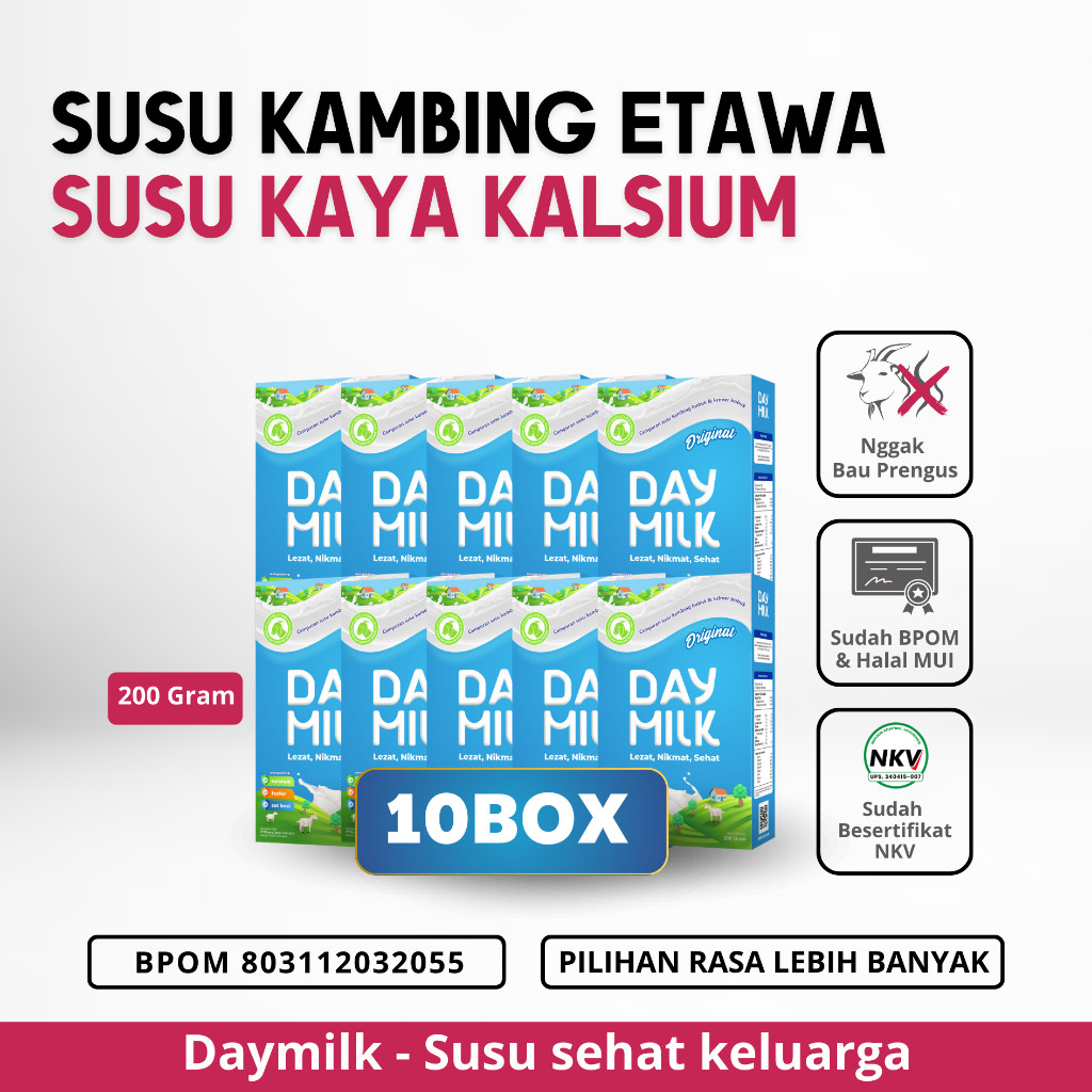 

DAYMILK - Susu Etawa Bubuk - Paket 10 BOX - Membantu Jaga Tulang Kuat & Kesehatan Tubuh Keluarga