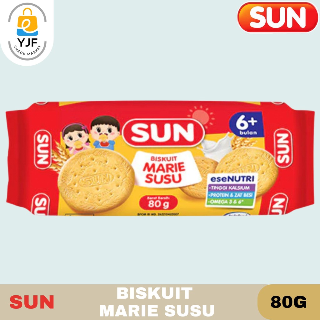 

Sun Marie Biscuit 80g / Biskuit Susu / Untuk Bayi 6 Tahun / Snack Bayi / Kue Susu / Cemilan Bayi