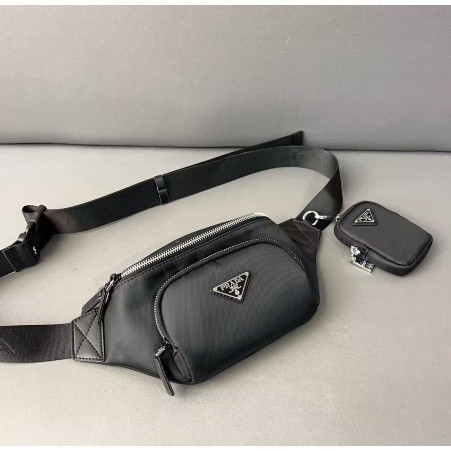Fashionable Prada 2-in-1 Chest Bag High quality Nylon Wide Shoulder Strap Casual Sports Men's Slant 