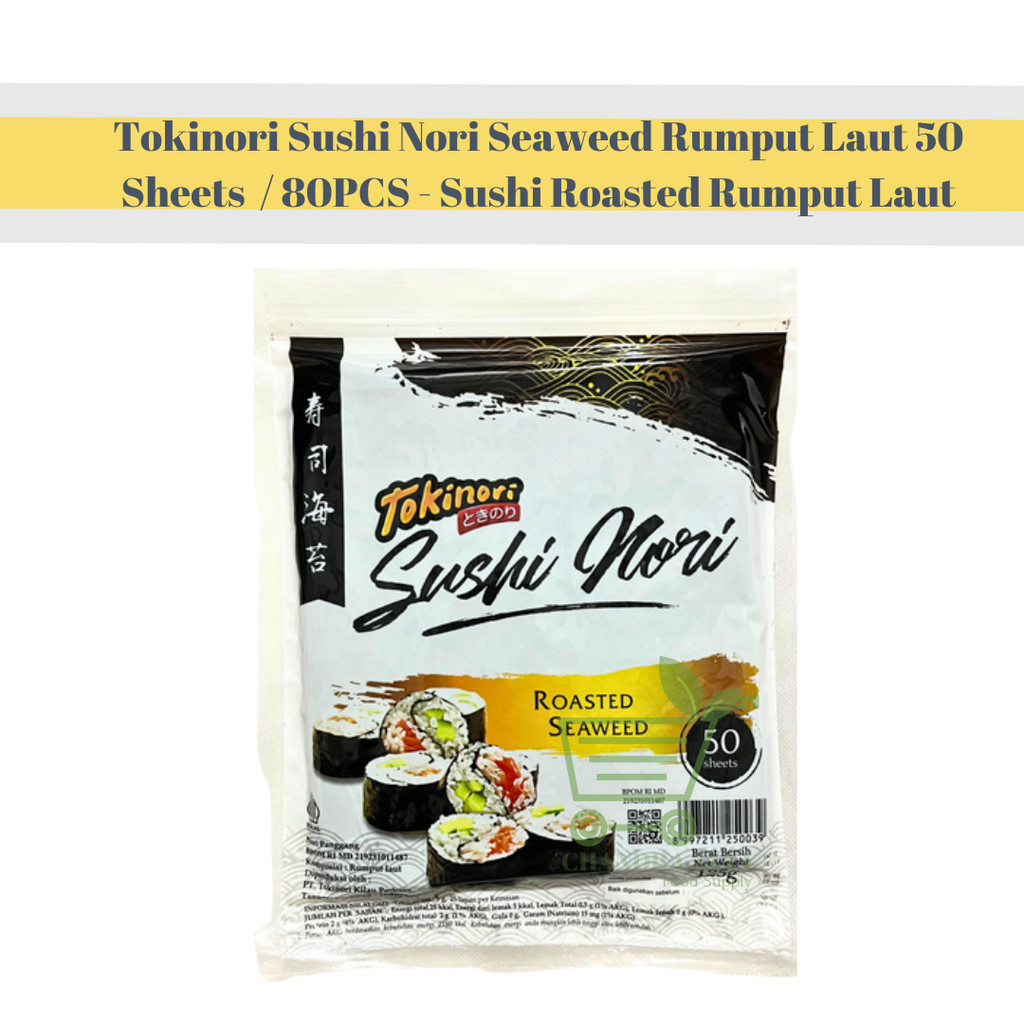 

Tokinori Sushi Nori Seaweed Rumput Laut 50 Sheets / 80PCS - Sushi Roasted Rumput Laut Halal MUI