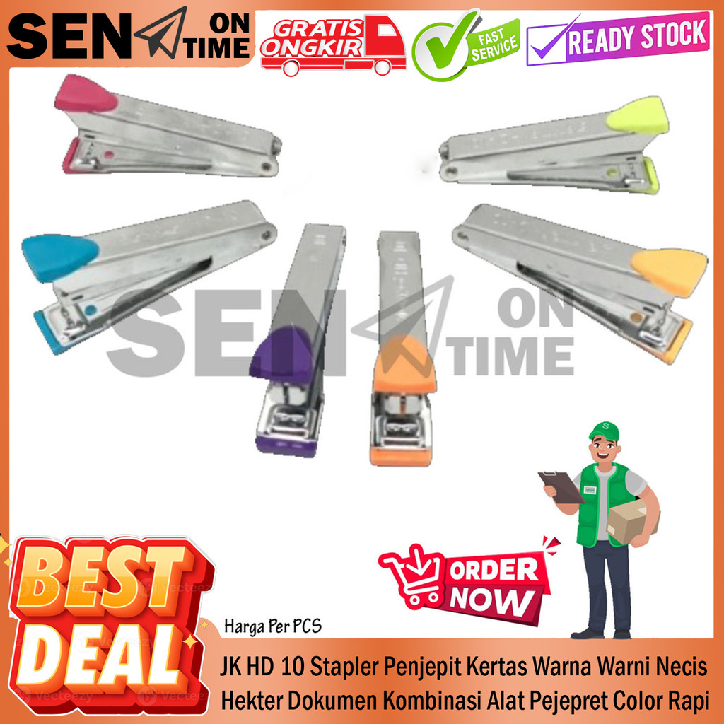 

JK HD 10 Stapler Penjepit Kertas Warna Warni Jepretan Necis Hekter Dokumen Kombinasi Alat Pejepret Pembungkus Color Stepler Hekter Tulis Atk Portabel Ergonomis Simpel Efektif Presisi SJN Rapi Kokoh Minimalis Elegan