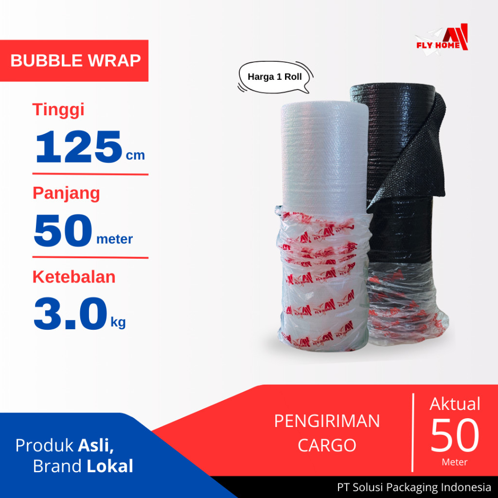 

KAYDEN STORE FLYHOME Bubble wrap 3kg 1roll 125 x 50meter Hitam Putih CARGO