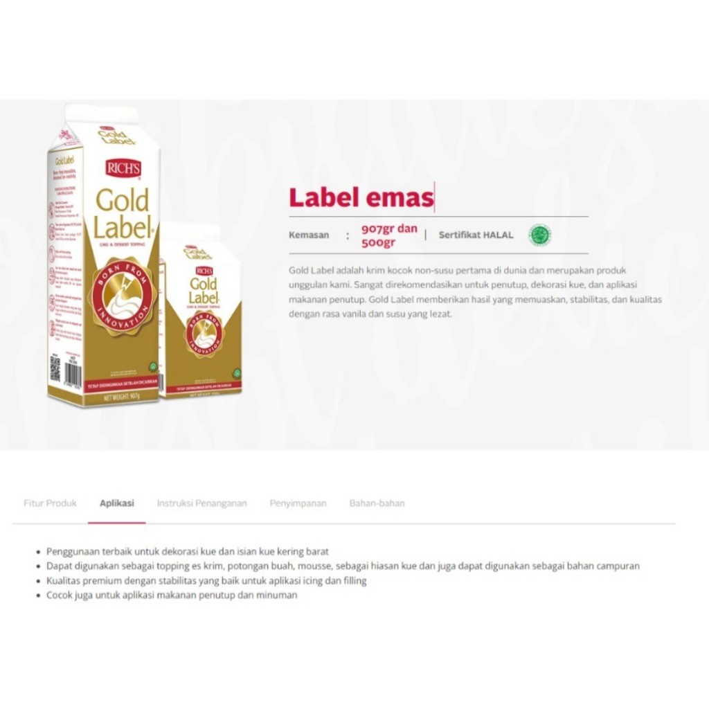 

Rich's Gold Label 907gr ( WHIPPING CREAM ) 1dus