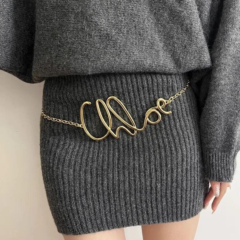 Retro Gold Letter Waist Chain for Women Metal Chain Belt to Match Skirts And Pants High-End Feelings
