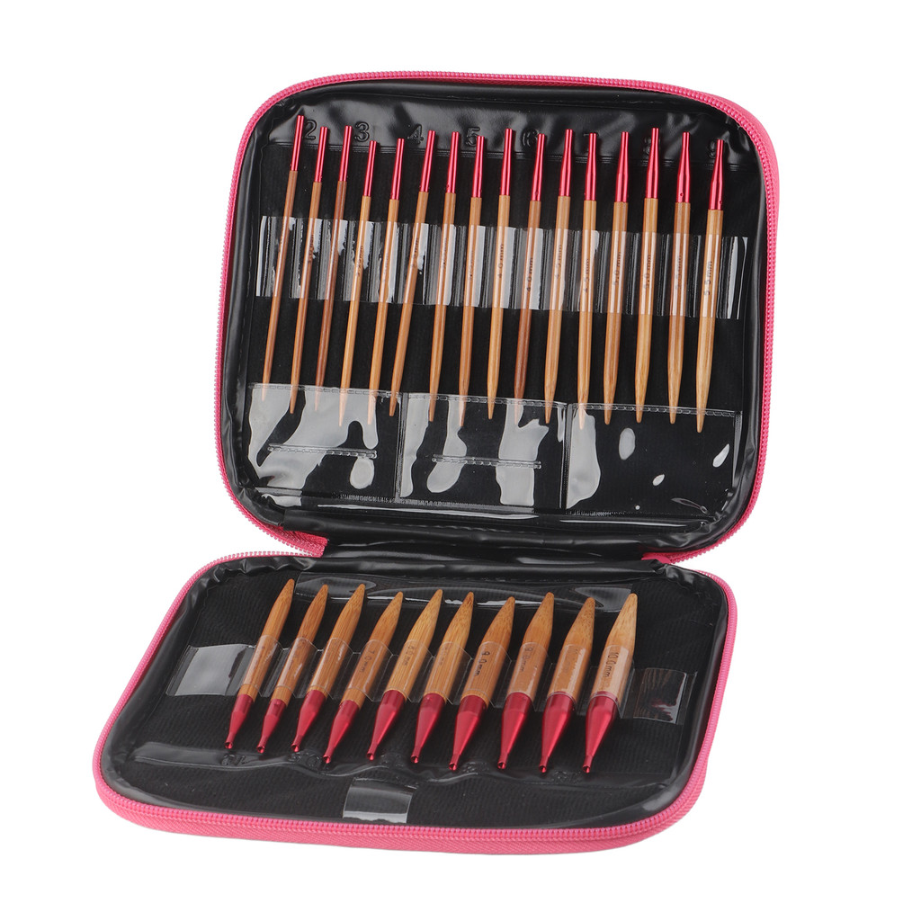 

Interchangeable Carbonized Bamboo Needles Set Aluminum Circular Knitting Needles Ring Set