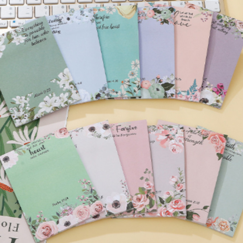 

1/12pcs Floral Fresh Style Handwriting Note Paper Stickers Cross-border INS Tearable Post-it Notes for Reminders And Collage