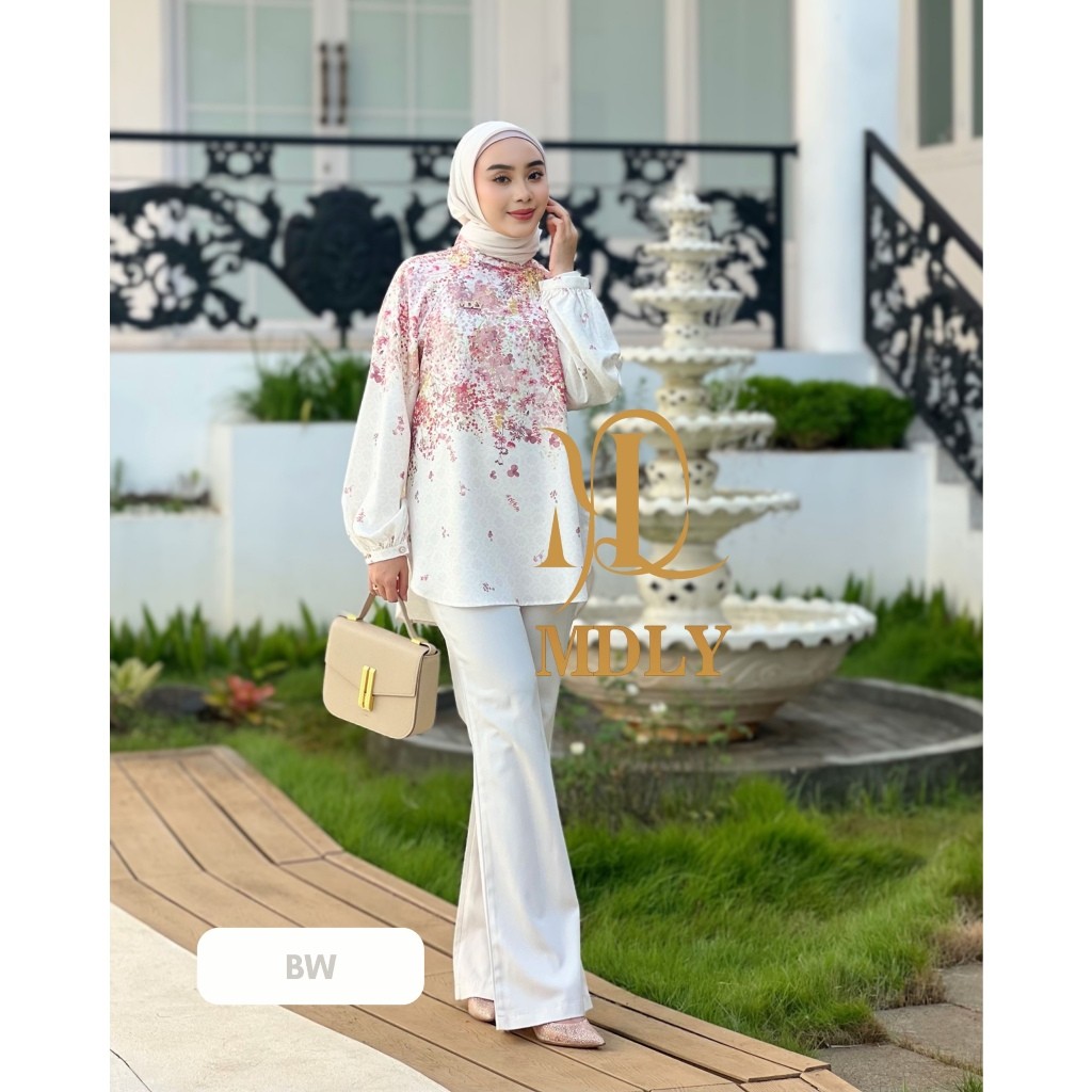 Veora Shirt by Mdly Atasan Fashion Muslim Terbaru Blouse Silk Premium Print Blose Motif Bunga Simple