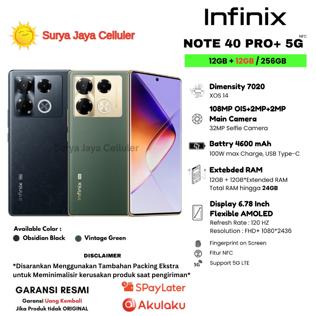 HP Infinix Note 40 Pro+ 5G NFC 12/256GB,Note 40 Pro 5G NFC 8/256GB ( Resmi Infinix)CO