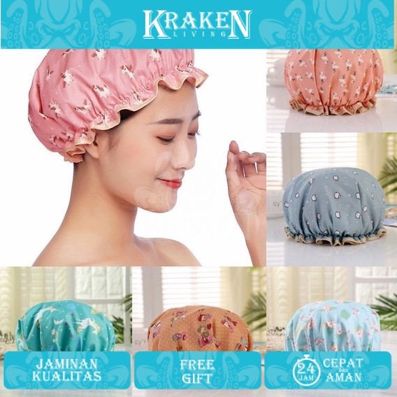 Waterproof Premium Shower Cap Topi Mandi Travel Shower Cap 【KRAKEN LIVING】