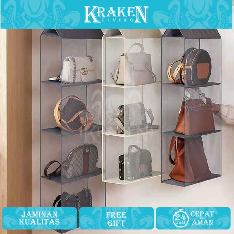 Tas Gantung Penyimpanan Organizer Tas Handbag Transparan di Pintu / Dinding / Lemari 【KRAKEN LIVING】