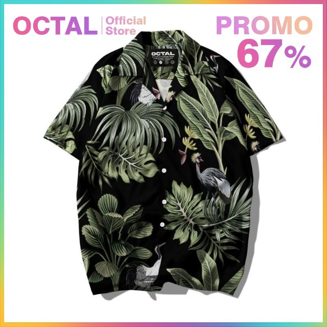 OCTAL - Kemeja Motif Pattern Pantai Printing Kasual Pria - Wanita KMP-0048