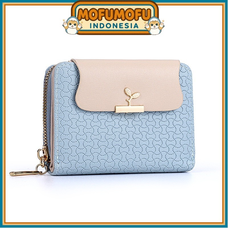 DOMPET LIPAT WANITA KOREA MINI KULIT BIRU KERRIE SIMPLE LUCU PREMIUM KECIL KARTU UANG KOIN RESLETING
