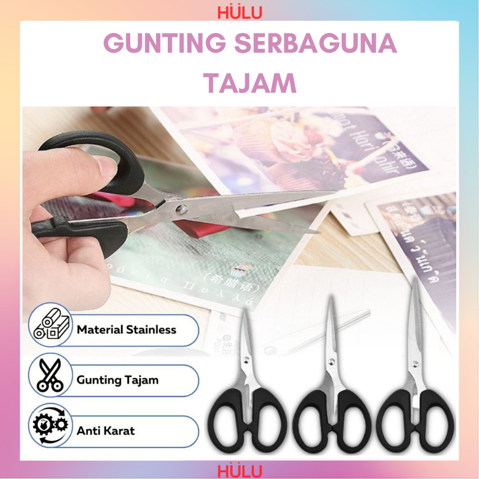 

Gunting Serbaguna Kertas Besar Sedang Kecil Paper Scissors Alat Pemotong Super Tajam Potong Pisau Multifungsi Gagang Hitam Bahan Stainless Steel Anti Karat Alat Perlengkapan ATK Sekolah Anak Kantor Alat Tulis Murah Sangat Berguna