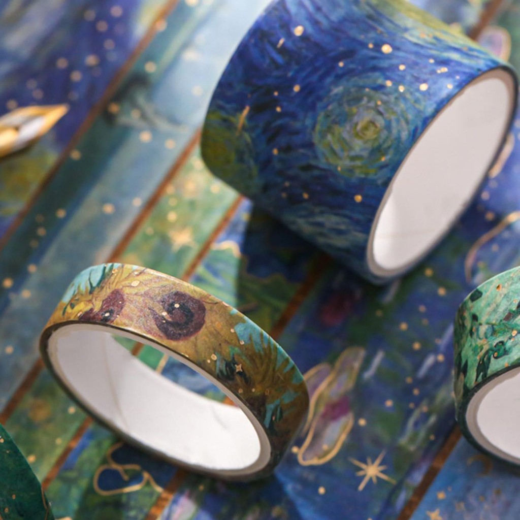 

10pcs, Washi Tape - Vintage Watercolor Washi Tape Set with Gold Color Foil - Aesthetic Decorative Tape, Scrapbook, DIY Crafts