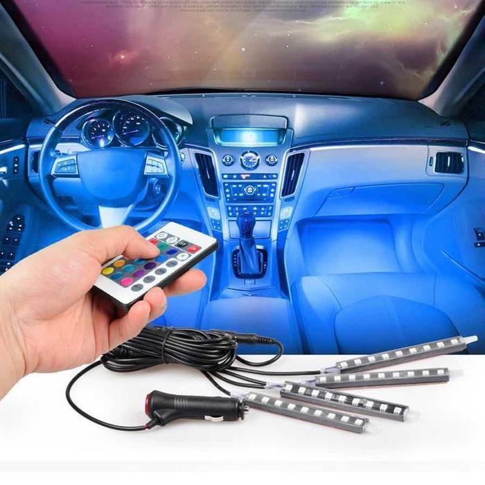 Lampu LED Kolong Dashboard Kabin Interior Mobil Remote RGB Warna Warni