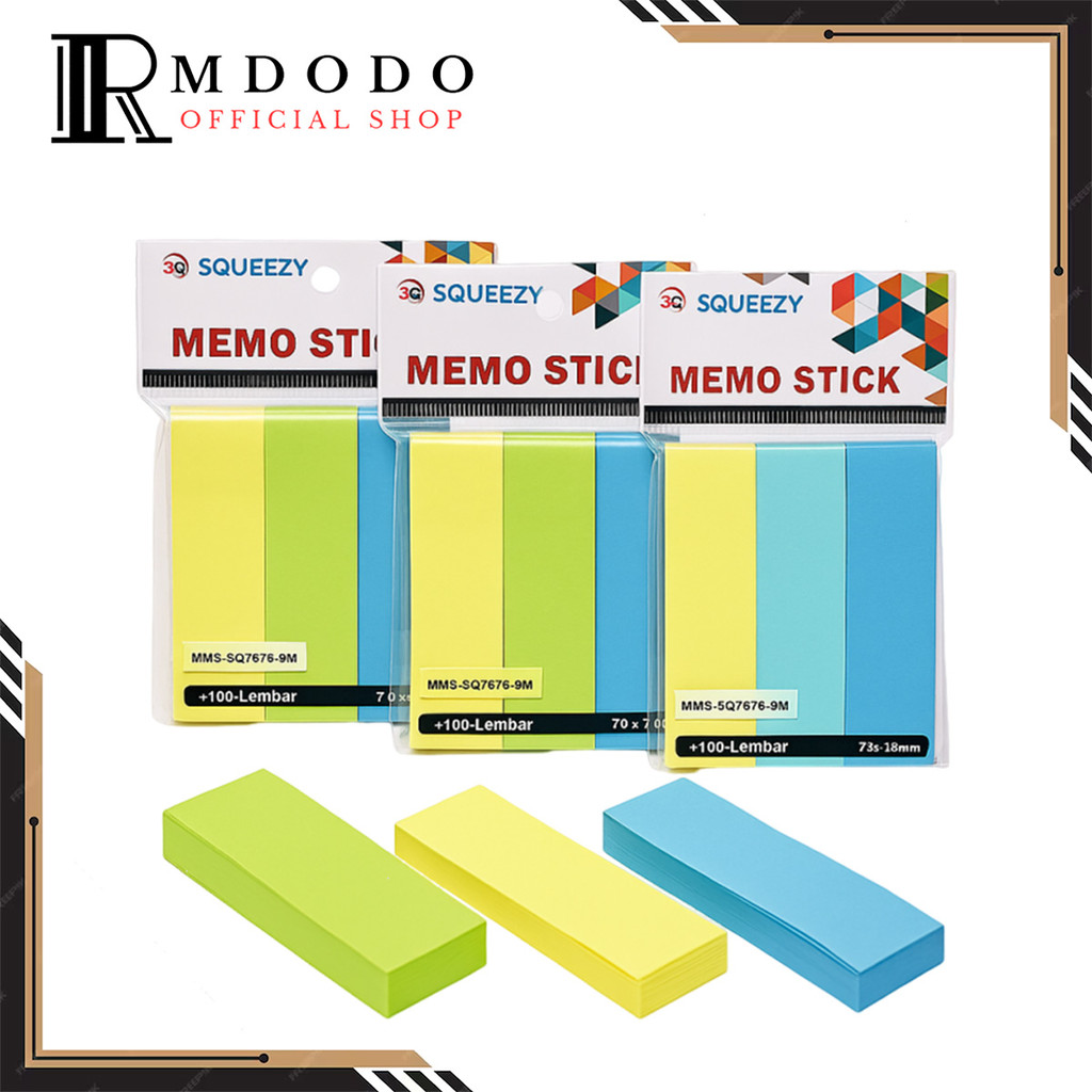 

Rmdodo - Sticky Note Warna Strip 100 Lembar / Memo Stick Squeezy 3 Warna MMS-SQ7676-3M
