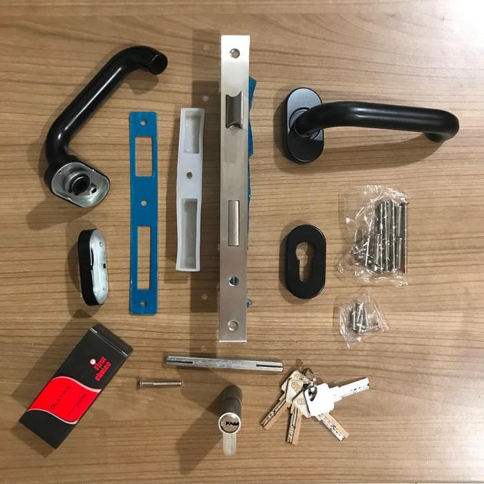 Set Handle Pintu Coating Warna Komplit Rumah Kunci dan Silinder - Hitam
