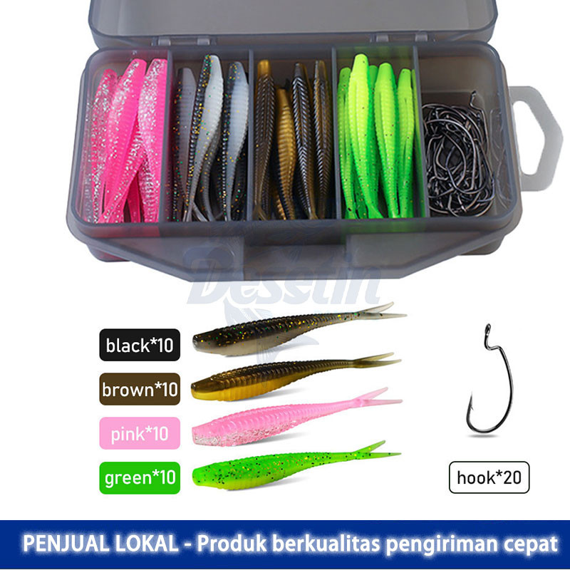 Umpan Soft Lure 61Pcs 1 Set Box Umpan Pancing Ikan Softlure Soft Lure Casting Umpan Soft Bait