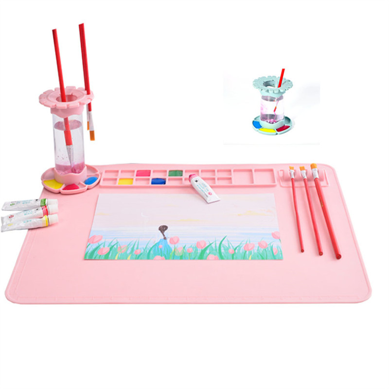 

Washable Silicone Craft Graffiti Painting Mat DIY Silicone Painting Scrubbable Pigment Palette Painting Pad Blue 40 X 50Cm