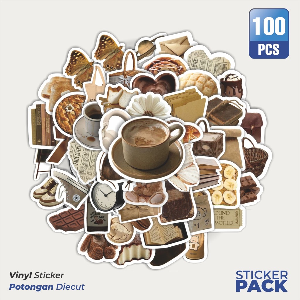 

Stiker Vinyl Stiker INS Style Brown Waterproof Aesthetic- Untuk Laptop, Motor, dan Helm - Paper Stationery Pack