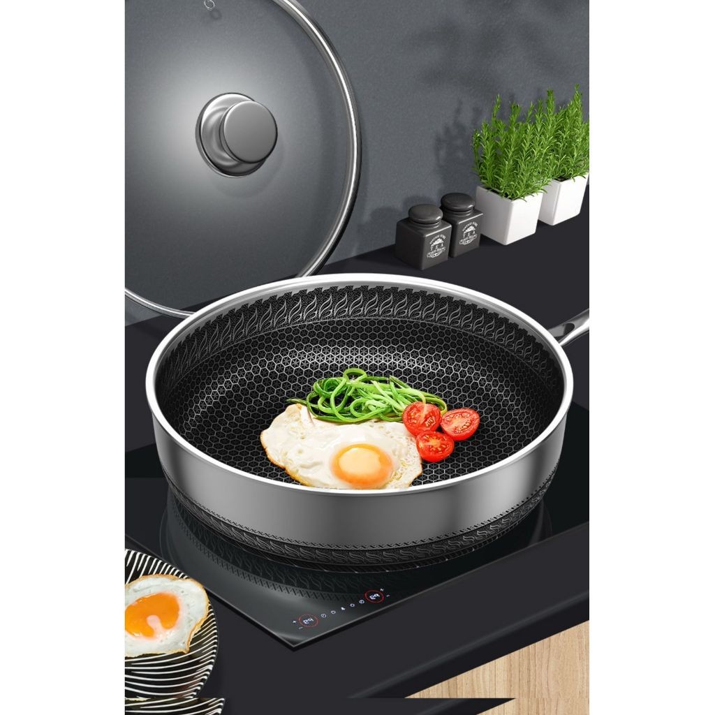 [AH] Wajan Stainless Steel 316 Anti Gores Deep Frying Pan HoneyComb Non-Stick