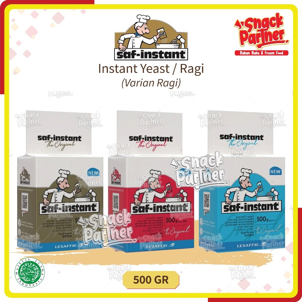 

SAF | RAGI INSTANT 500 GR - Dry Instant Yeast / Ragi Kering Instan - Pengembang Roti Tawar/Manis Kue Cake Donat Bakpao 500gr