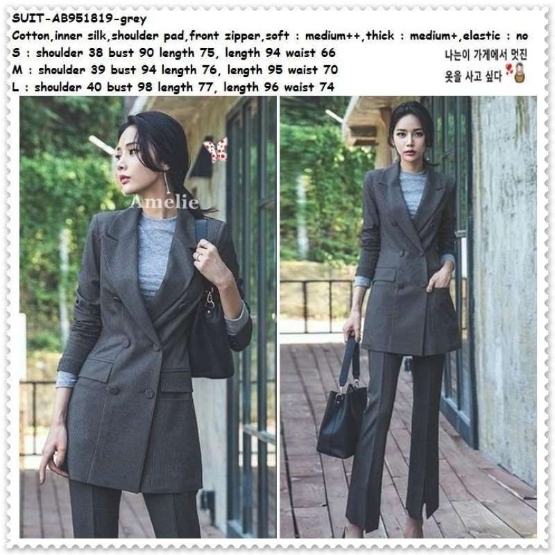 AB951819 Setelan Baju Kerja Blazer Celana Kulot Garis Wanita Import