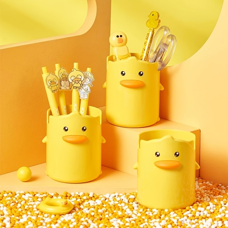 

Cartoon cute little yellow duck student pen holder, internet celebrity, creative children's stationery storage box, pen holder