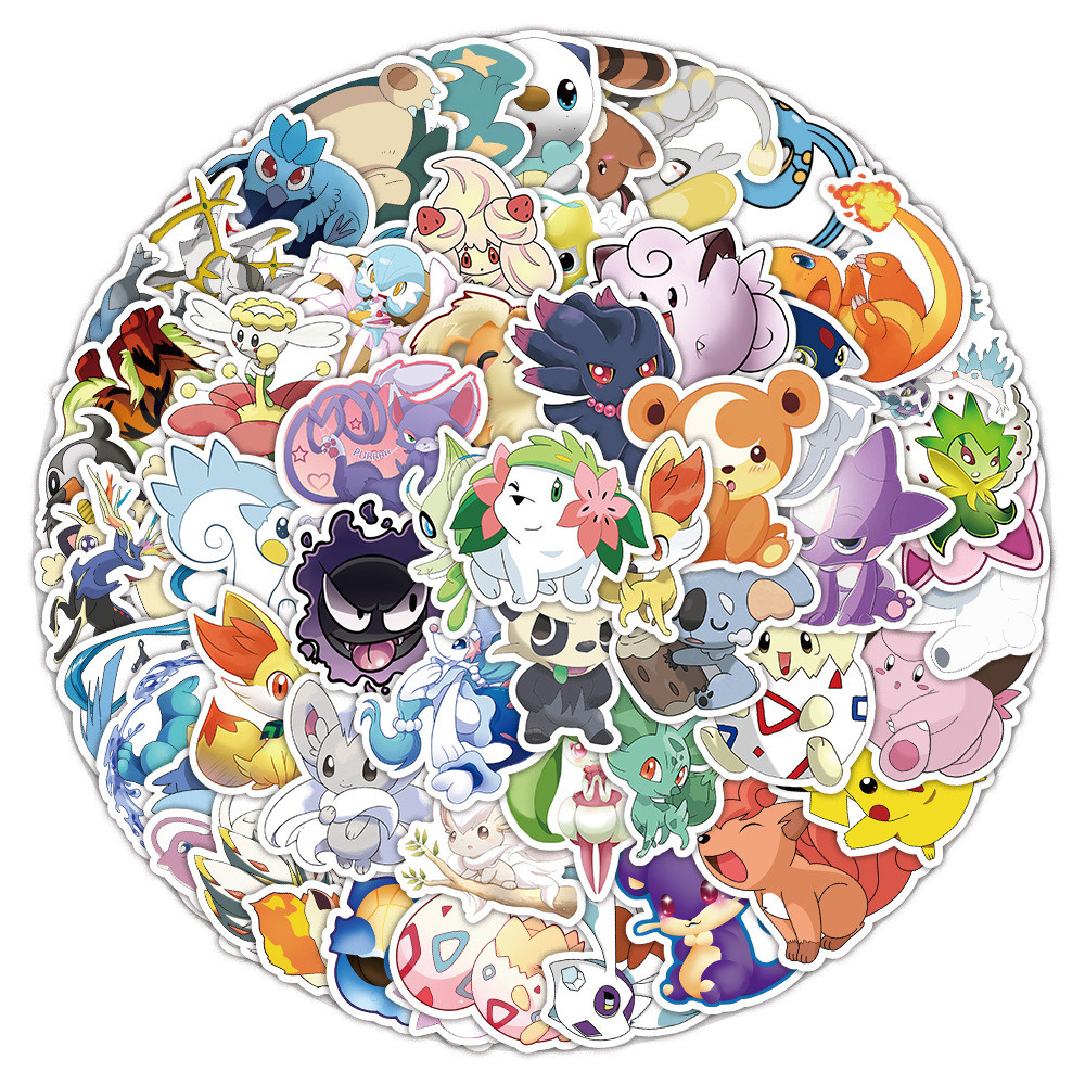 

50 Pcs Sticker Pokemon-3 Vinyl Waterproof untuk Tempelan Laptop Tumbler HP Koper DIY